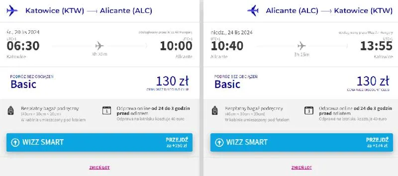Czas lotu Katowice Alicante