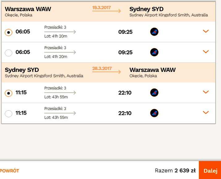 Czas lotu do Sydney
