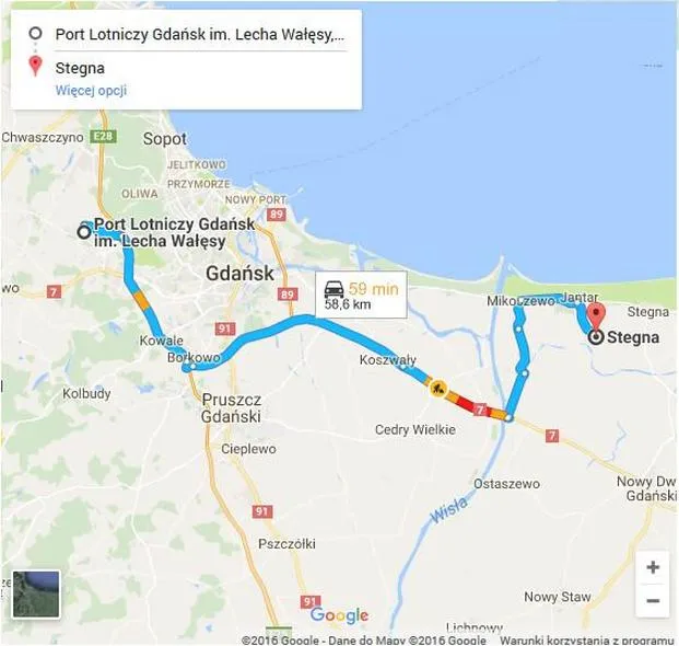 Dojazd ze Stegny do Gdańska